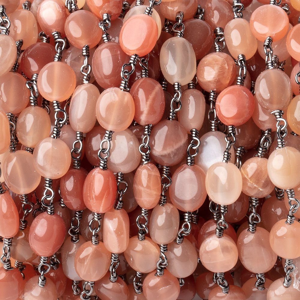 7-8mm Angel Skin Moonstone Plain Nuggets on Black Gold Plated Chain