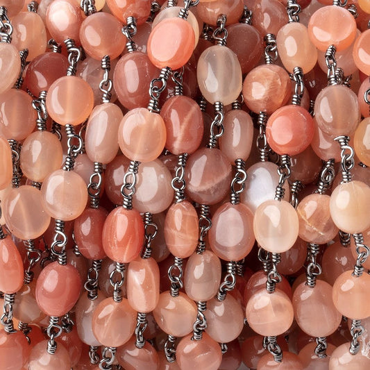 7-8mm Angel Skin Moonstone Plain Nuggets on Black Gold Plated Chain