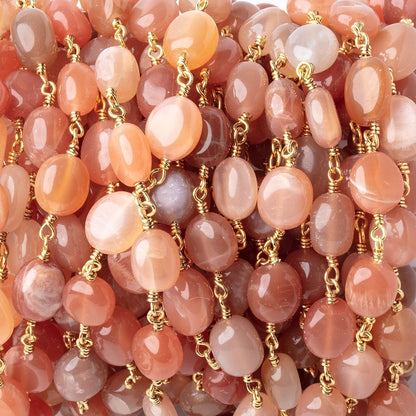 7-8mm Angel Skin Moonstone Plain Nuggets on Gold Plated Chain