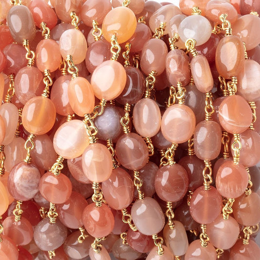 7-8mm Angel Skin Moonstone Plain Nuggets on Gold Plated Chain