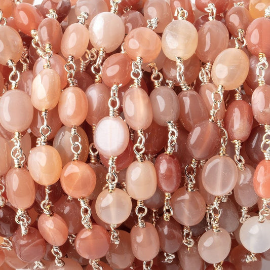 7-8mm Angel Skin Moonstone Plain Nuggets on Silver Plated Chain