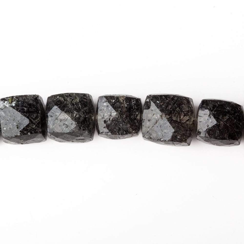 7-8mm Black Tourmalinated Quartz Faceted Cubes 8 inch 26 beads