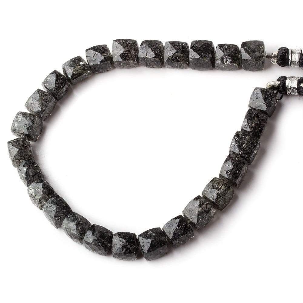 7-8mm Black Tourmalinated Quartz Faceted Cubes 8 inch 26 beads