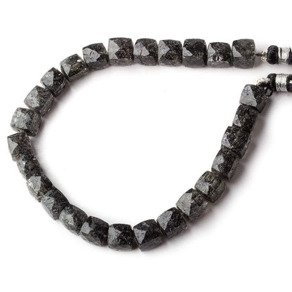 7-8mm Black Tourmalinated Quartz Faceted Cubes 8 inch 26 beads