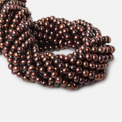 7-8mm Brick Red Large Hole Off Round Freshwater Pearl 2.5mm drill hoe, 15 inch, 64 pieces