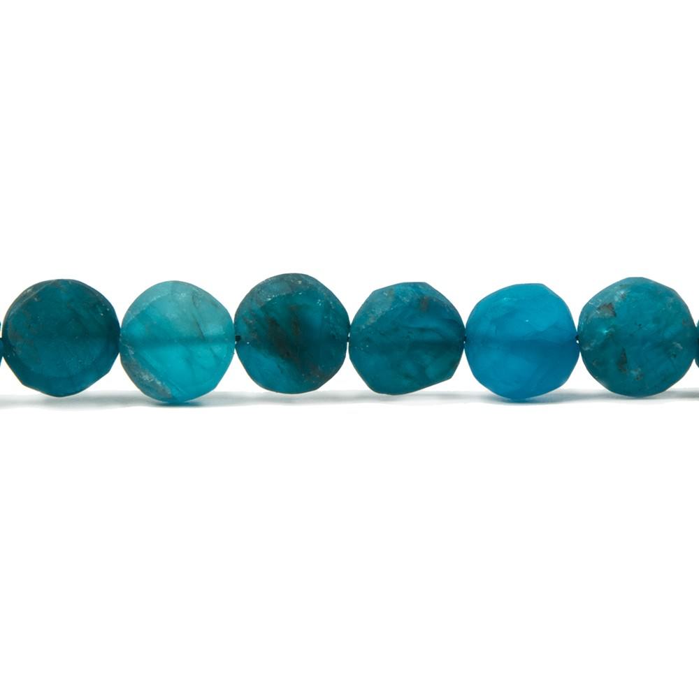 7-8mm Frosted Neon Apatite plain coin Beads 8 inch 25 pieces