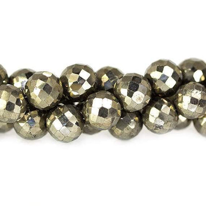 7-8mm Golden Pyrite Faceted Round Beads 8 inch 33 pieces