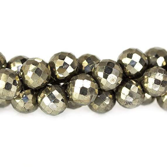 7-8mm Golden Pyrite Faceted Round Beads 8 inch 33 pieces