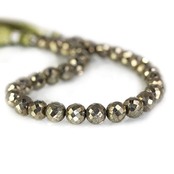 7-8mm Golden Pyrite Faceted Round Beads 8 inch 33 pieces