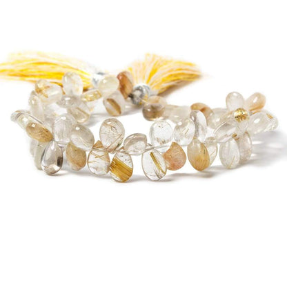 7-8mm Golden Rutilated Quartz Plain Pear Beads 8 inch 74 pieces