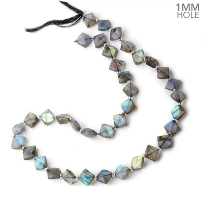 7-8mm Labradorite Corner Drilled Faceted Square Beads 15.5 inch 36 pieces AA 1mm Hole