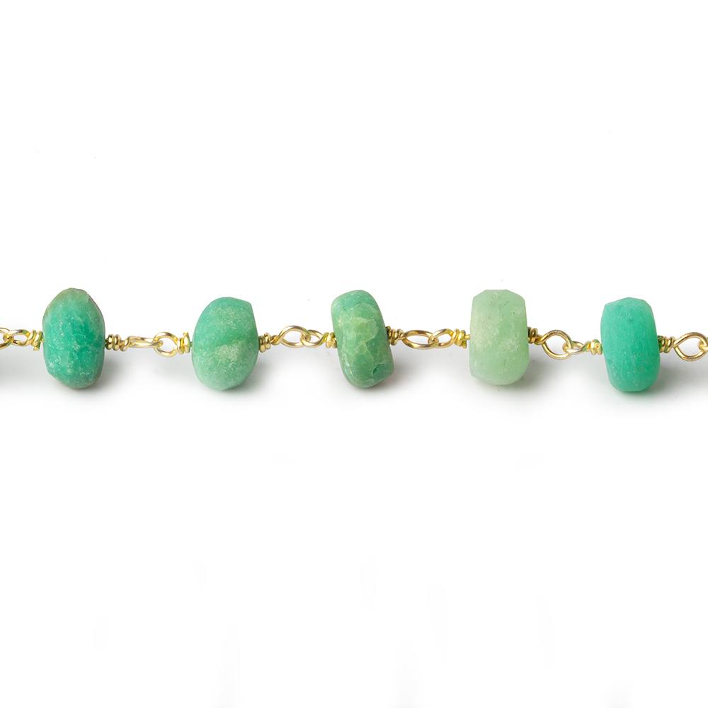 7-8mm Matte Chrysoprase rondelle Gold plated Chain by the foot 28 pieces