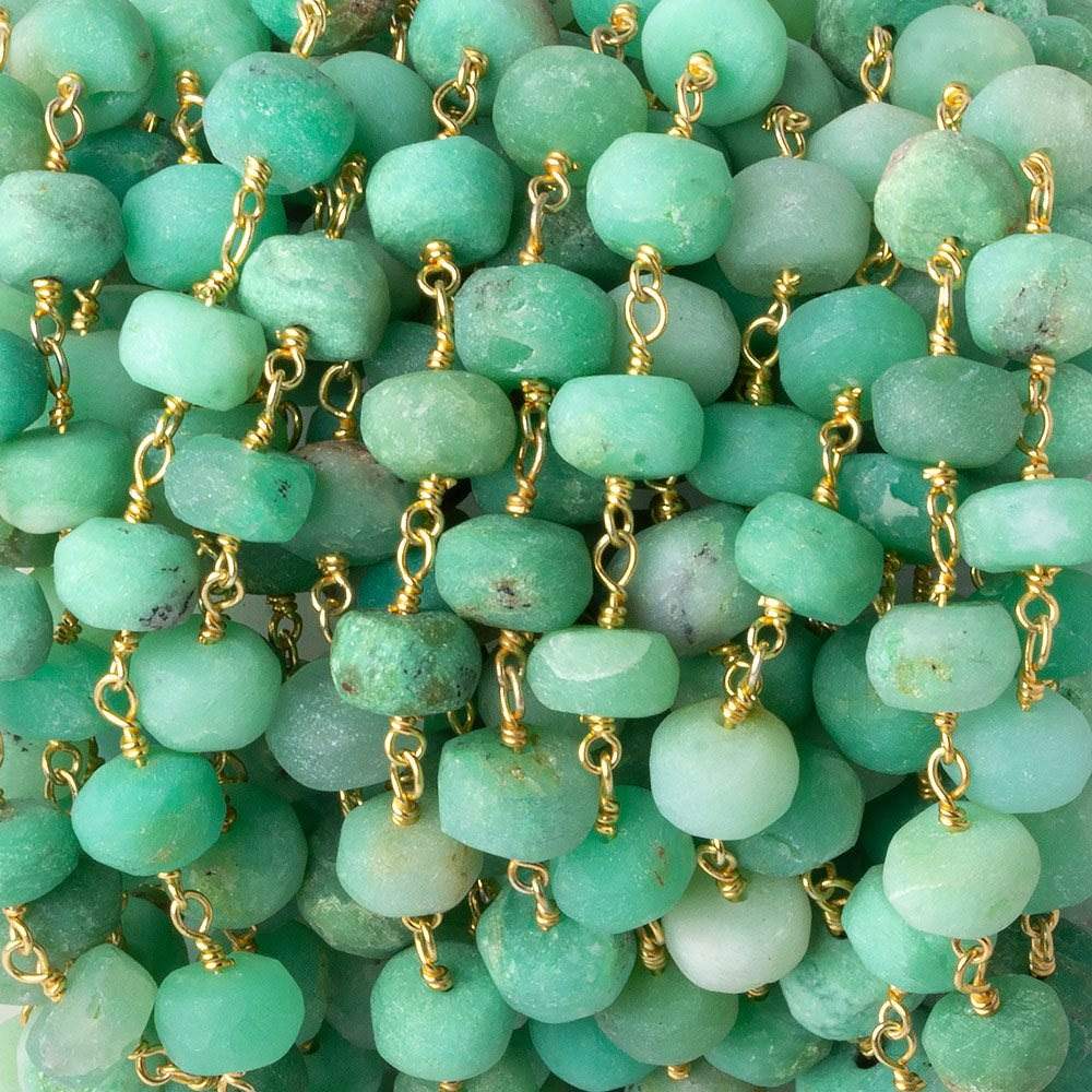 7-8mm Matte Chrysoprase rondelle Gold plated Chain by the foot 28 pieces