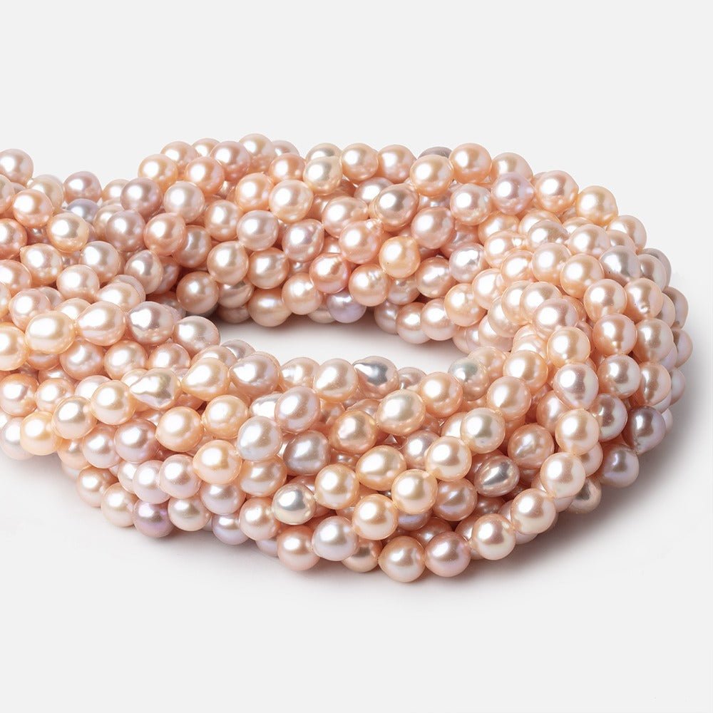 7-8mm Multi Peach Petite Ultra Baroque Freshwater Pearls 16 inch 48 Beads AAA