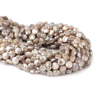 7-8mm Mystic Grey & Off White Moonstone faceted coins 14 inch 43 beads