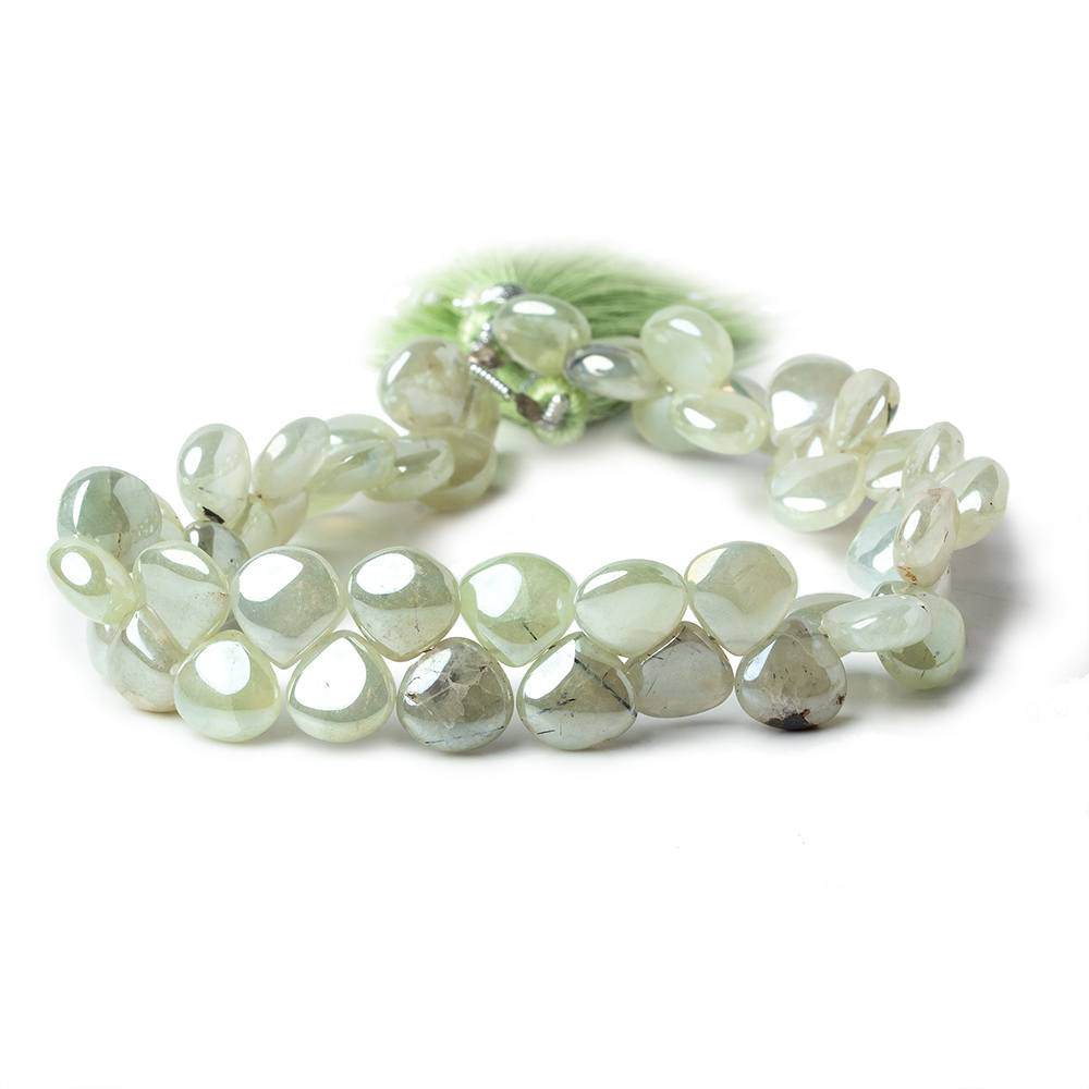 7-8mm Mystic Prehnite Plain Heart Beads 8 inch 49 beads