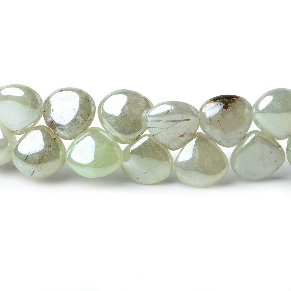 7-8mm Mystic Prehnite Plain Heart Beads 8 inch 49 beads