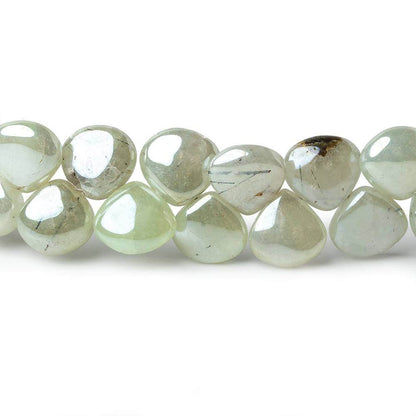7-8mm Mystic Prehnite Plain Heart Beads 8 inch 49 beads