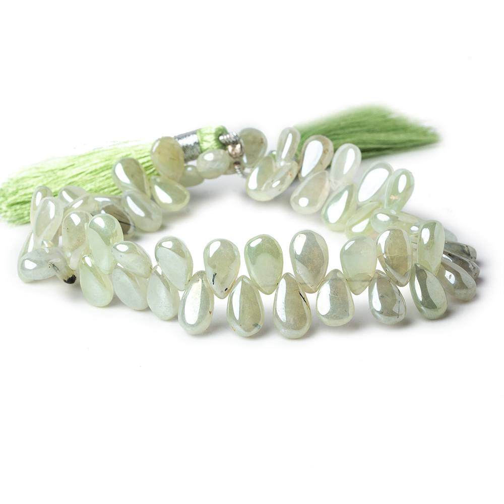 7-8mm Mystic Prehnite Plain Pear Beads 8 inch 58 beads