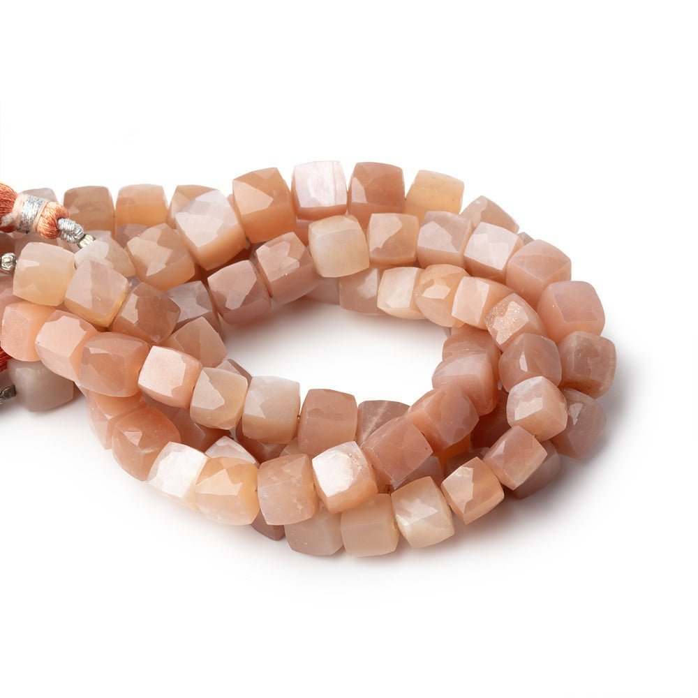 7-8mm Peach Moonstone Faceted Cube Beads 7.5 inch 24 pieces