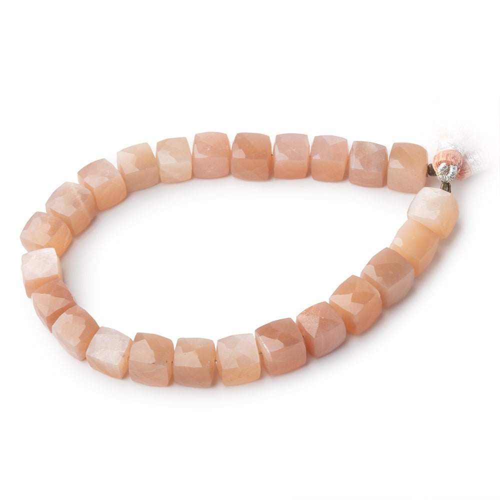 7-8mm Peach Moonstone Faceted Cube Beads 7.5 inch 24 pieces