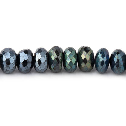 7-8mm Peacock Metallic Black Spinel Faceted Rondelles 8 inch 45 pieces