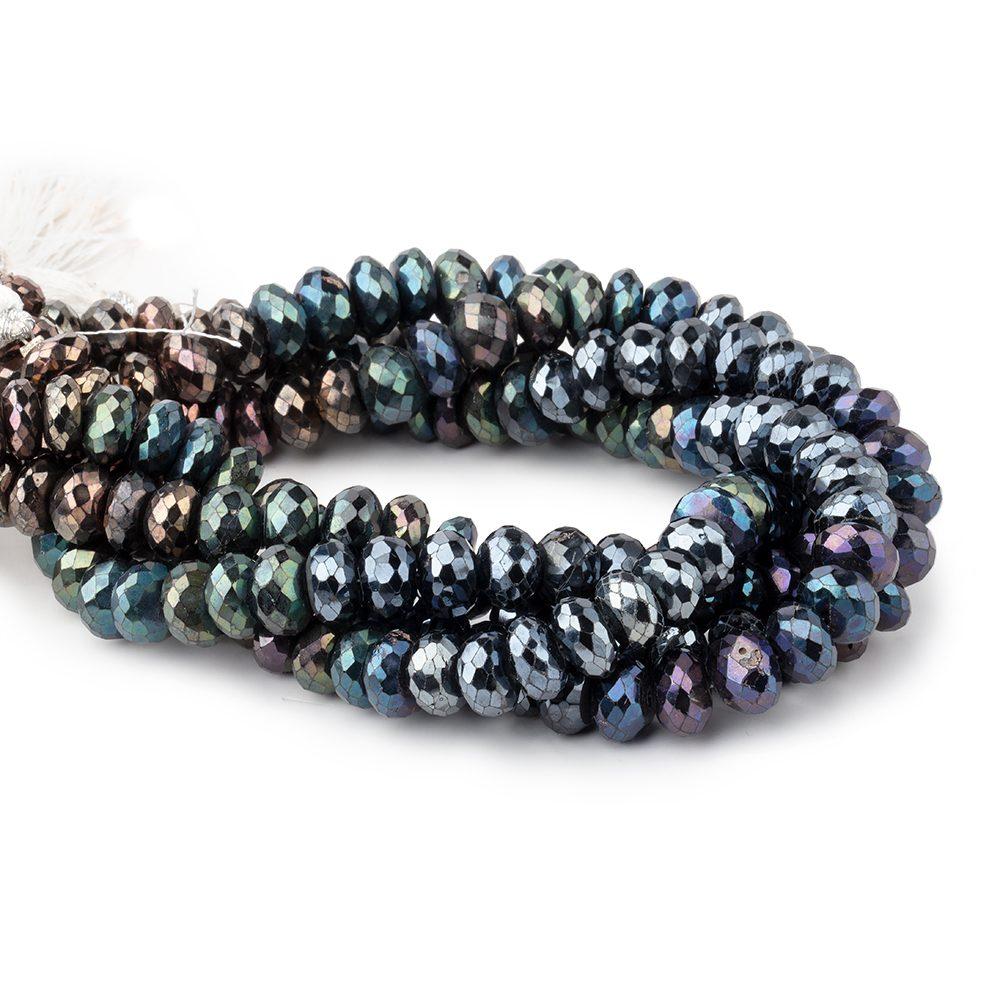7-8mm Peacock Metallic Black Spinel Faceted Rondelles 8 inch 45 pieces