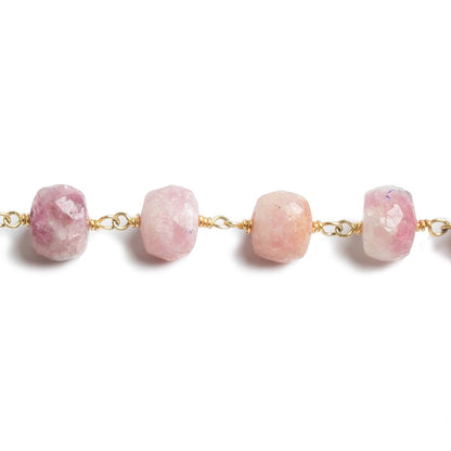7-8mm Pink Tourmaline faceted rondelle Gold Chain by the foot 27 beads