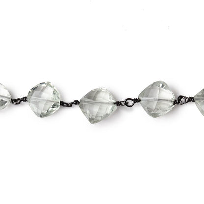 7-8mm Prasiolite Faceted Pillows on Black Gold over .925 Silver Chain