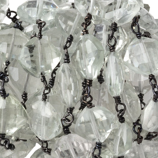 7-8mm Prasiolite Faceted Pillows on Black Gold over .925 Silver Chain