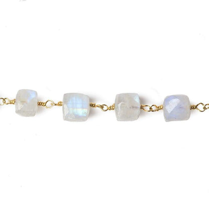 7-8mm Rainbow Moonstone faceted cube Vermeil Chain by the foot 26 beads