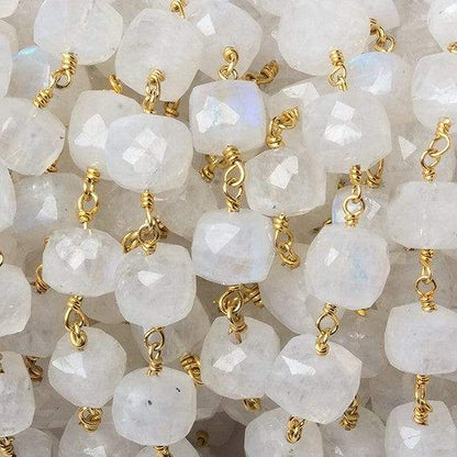 7-8mm Rainbow Moonstone faceted cube Vermeil Chain by the foot 26 beads
