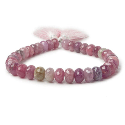 7-8mm Ruby & Fancy Sapphire faceted rondelles 8 inch 36 beads A
