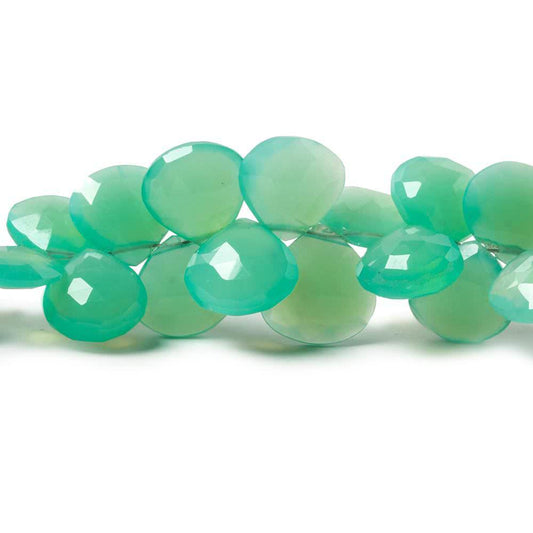 7-9mm Bluish Green Chalcedony Faceted Heart Beads 8 inch 58 pieces