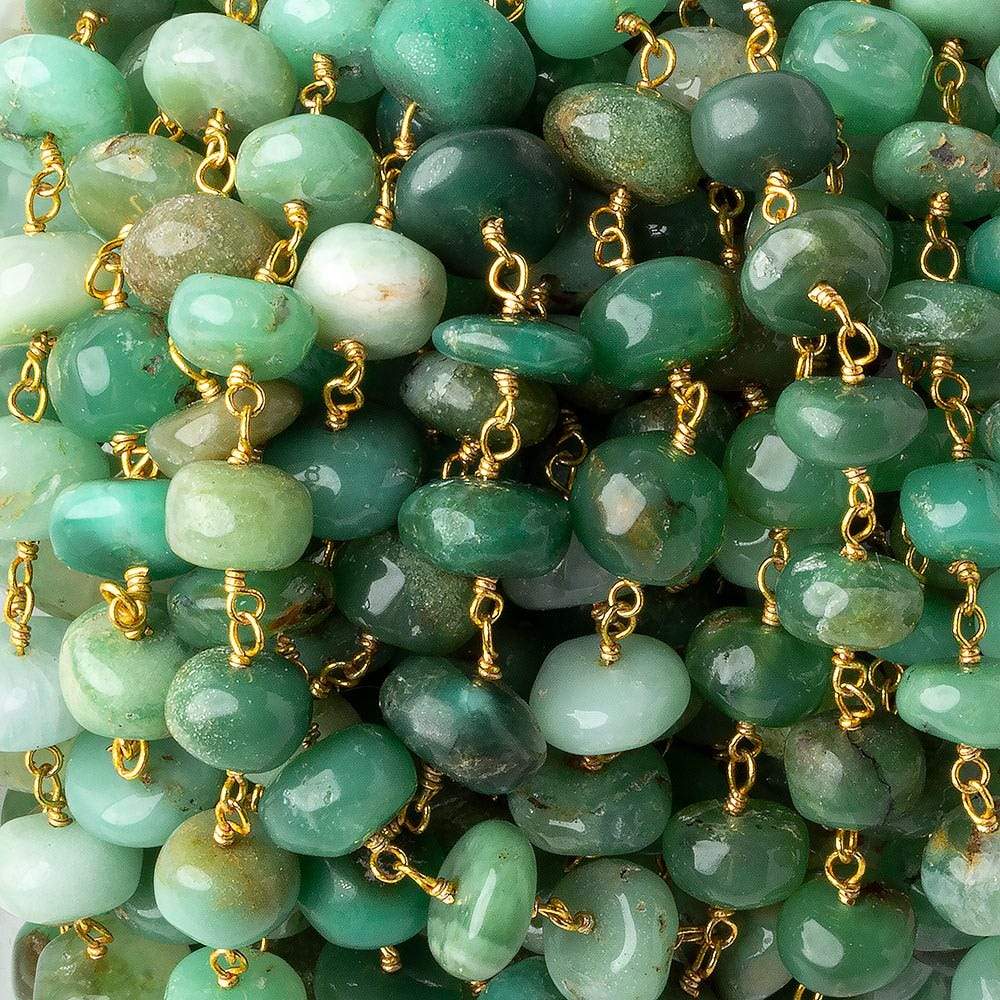 7-9mm Chrysoprase plain rondelle Gold plated chain by the foot 32 pcs