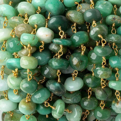 7-9mm Chrysoprase plain rondelle Gold plated chain by the foot 32 pcs