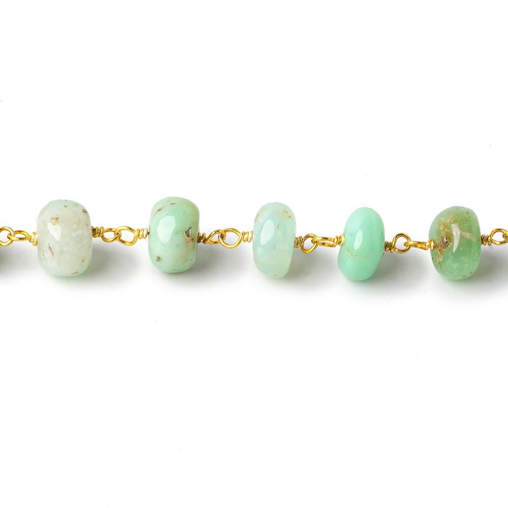 7-9mm Chrysoprase plain rondelle Gold plated chain by the foot 32 pcs