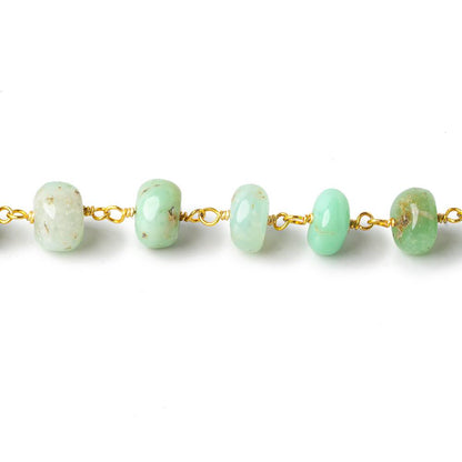 7-9mm Chrysoprase plain rondelle Gold plated chain by the foot 32 pcs