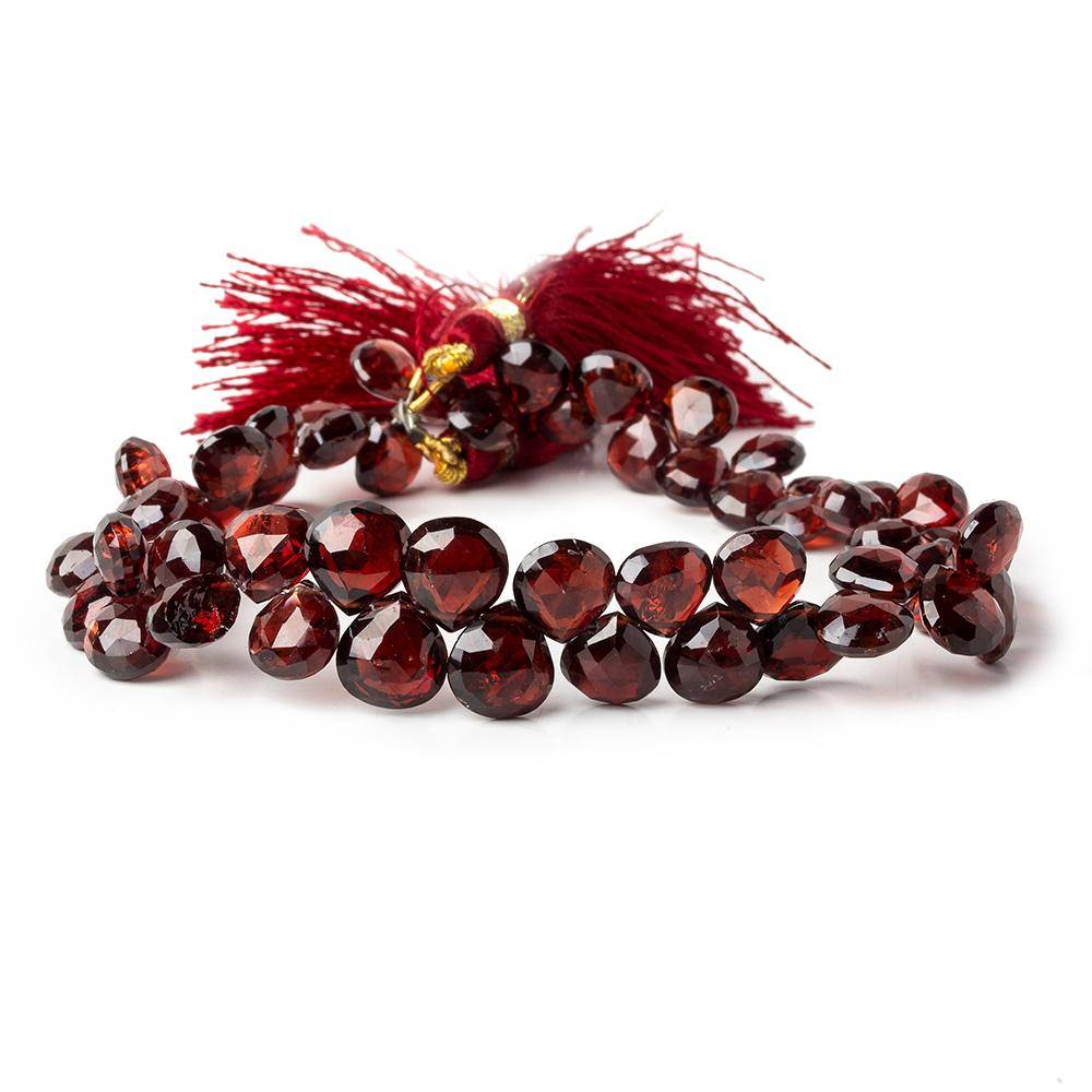 7-9mm Garnet Faceted Heart Beads 9 inch 57 pieces