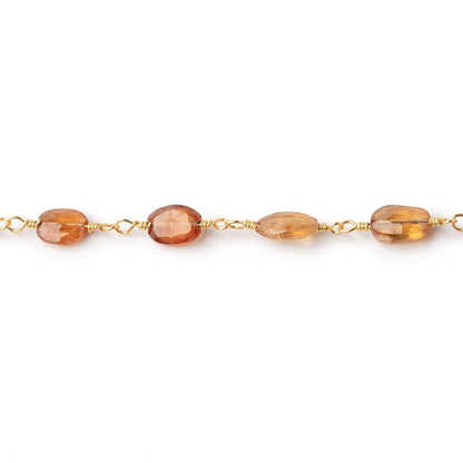 7-9mm Hessonite Garnet Faceted Ovals on Gold Plated Chain