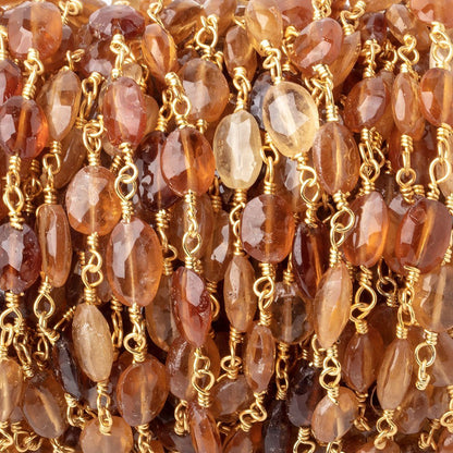 7-9mm Hessonite Garnet Faceted Ovals on Gold Plated Chain