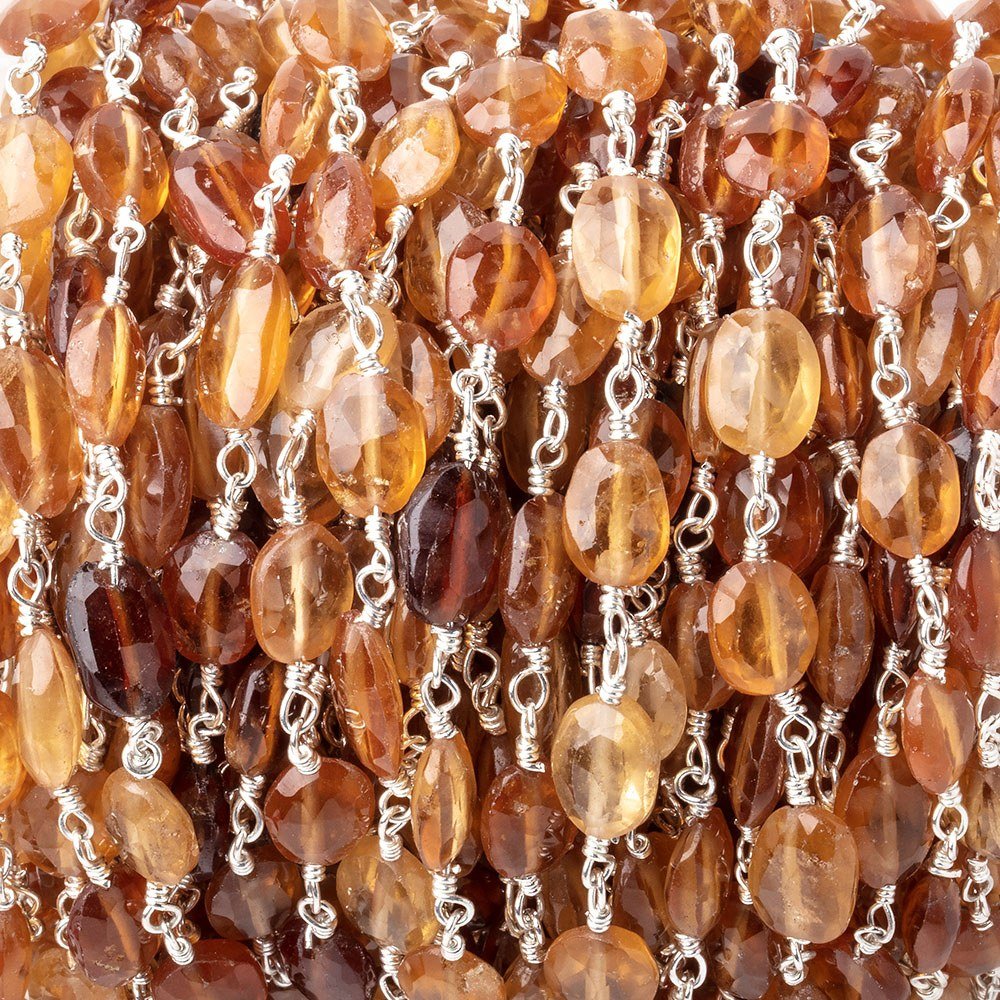 7-9mm Hessonite Garnet Faceted Ovals on Silver Plated Chain