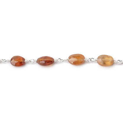 7-9mm Hessonite Garnet Faceted Ovals on Silver Plated Chain