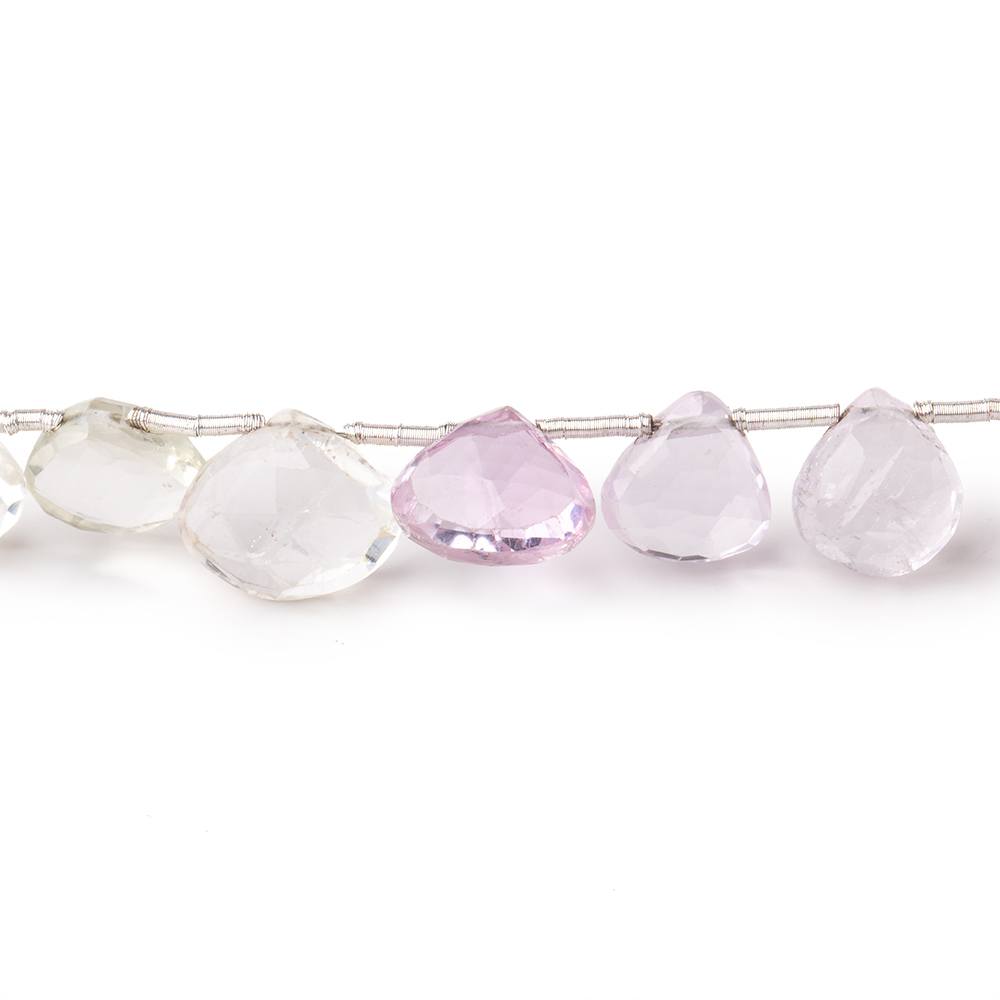 7-9mm Kunzite and Hiddenite Faceted Heart Beads 7.5 inch 17 pieces