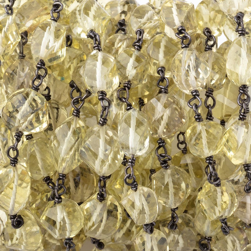 7-9mm Lemon Quartz Faceted Twist Beads on Black Gold over .925 Silver Chain