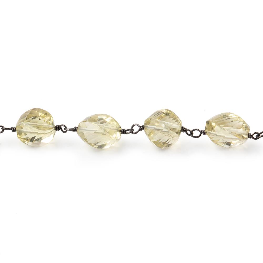 7-9mm Lemon Quartz Faceted Twist Beads on Black Gold over .925 Silver Chain