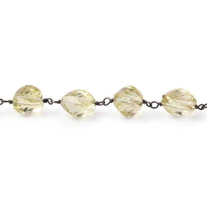 7-9mm Lemon Quartz Faceted Twist Beads on Black Gold over .925 Silver Chain