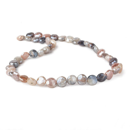 7-9mm Mystic Multi color Moonstone faceted coins 14 inch 36 beads