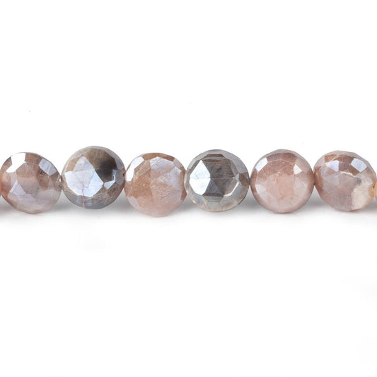7-9mm Mystic Multi color Moonstone faceted coins 14 inch 36 beads