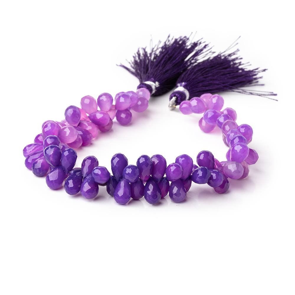 7-9mm Ombré Purple Chalcedony Faceted Tear Drop Beads 8 inch 82 pieces